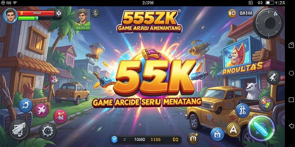Screenshot gameplay 555ZK menampilkan aksi seru dari level Arcade.
