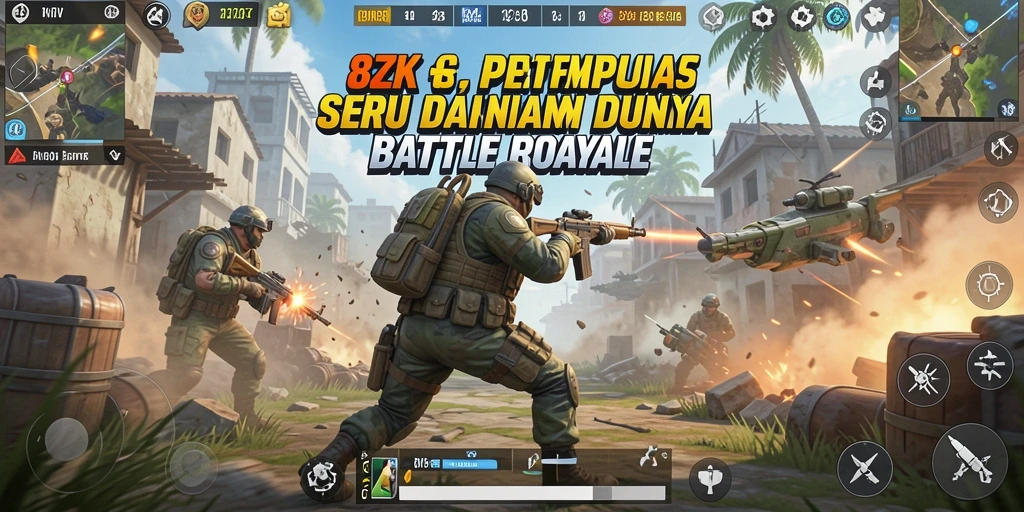 Screenshot utama 8ZK yang menampilkan aksi pertempuran Battle Royale.