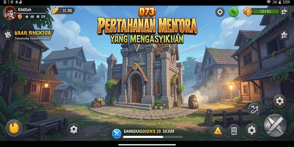 Tampilan gameplay D73 dengan menara pertahanan yang strategis.