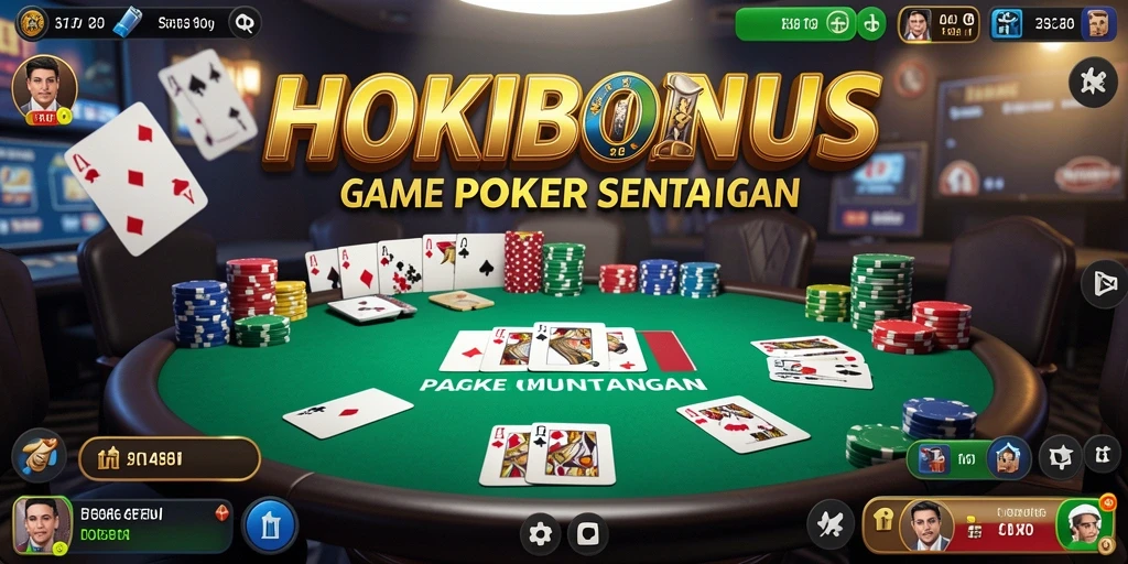 Tampilan gameplay seru dalam HOKIBONUS dengan pemain yang berkompetisi di meja poker.
