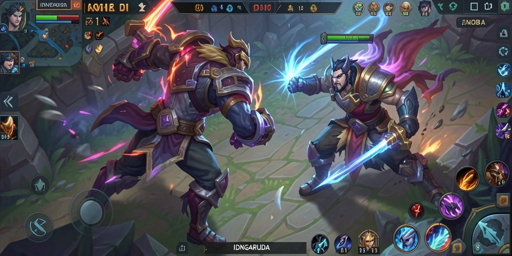 Tangkapan layar menunjukkan aksi epik gameplay IDNGARUDA di arena pertempuran.