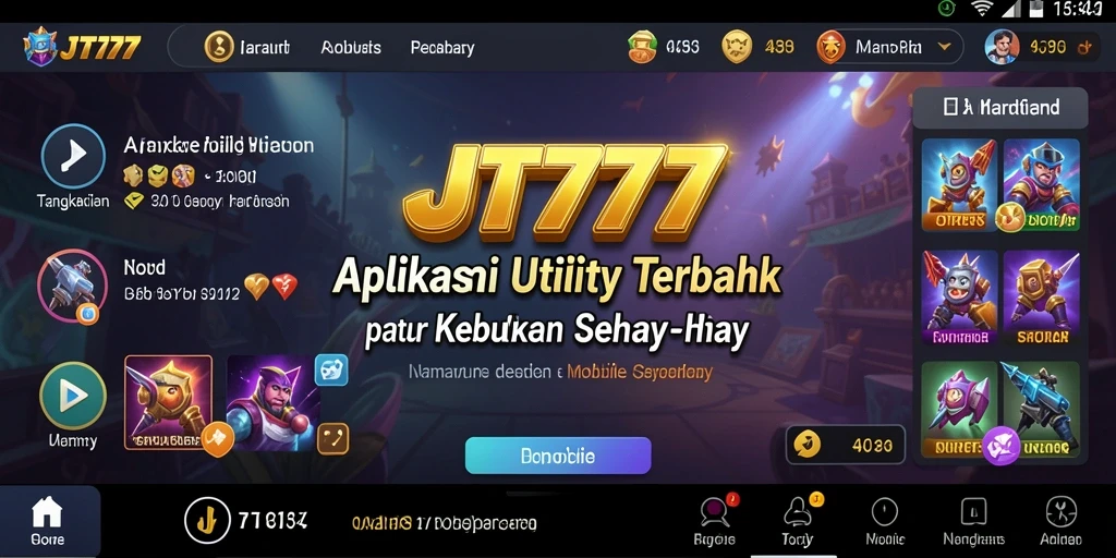 Screenshot utama JT777 menunjukkan antarmuka yang ramah pengguna dan fitur Utility.