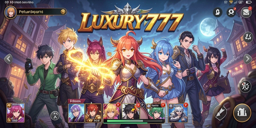 Screenshot LUXURY777 menampilkan aksi karakter anime yang menegangkan.
