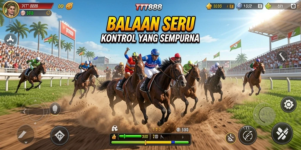 Screenshot gameplay TTT888 yang menunjukkan balapan mendebarkan di lintasan.